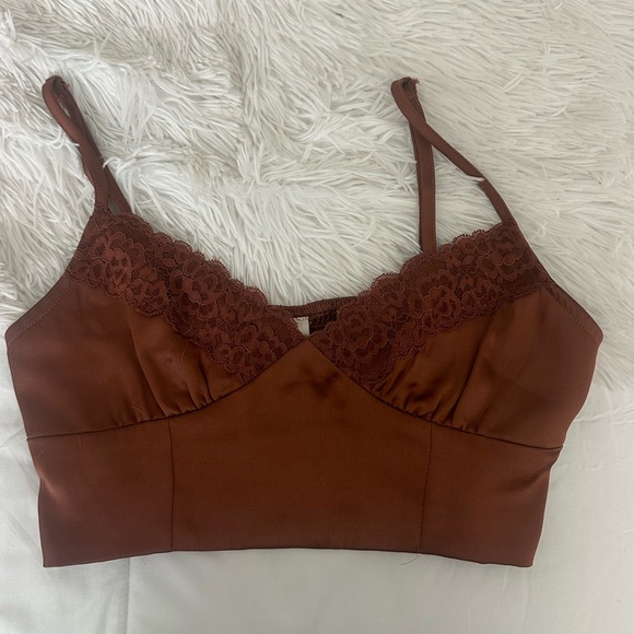 Women’s Lace Brown Satin Going out top crop top - Picture 1 of 5